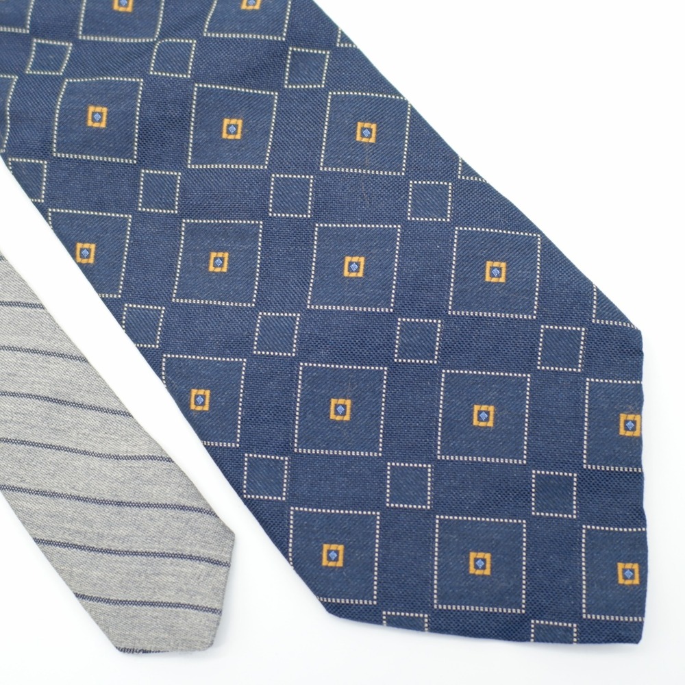 Vintage Tommy Hilfiger Two-Tone Blue Gray Woven Geometric Silk Tie